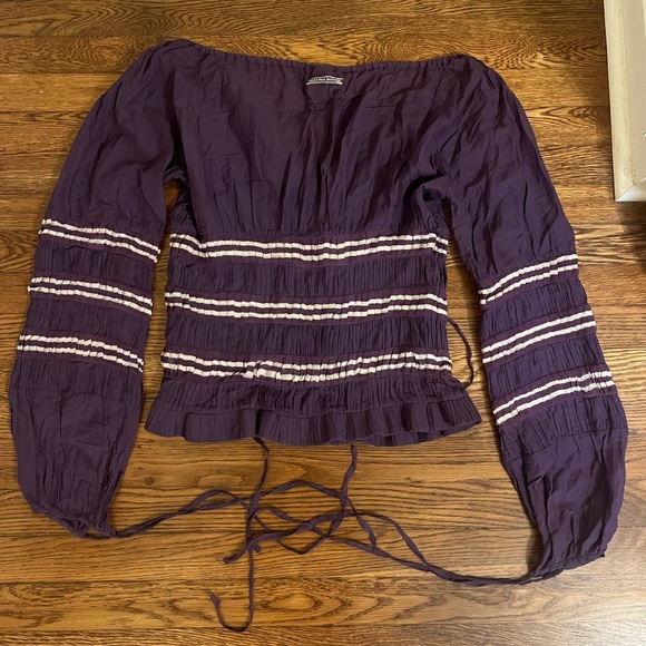 Jean Paul Gaultier Jeans Purple Striped Pleated Blouse - Picture 2 of 6